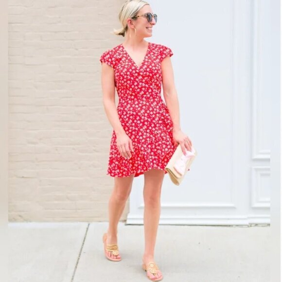 J. Crew Dresses & Skirts - J Crew Mini Floral Wrap Dress Red Size 6